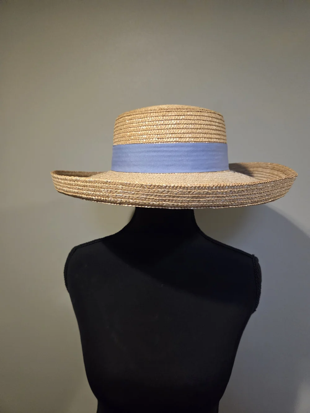 April Cornell Straw Boater Hat with Light Blue Band